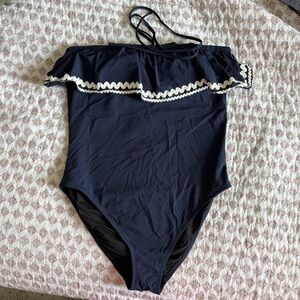 J. Crew Navy One Piece with White Ruffle